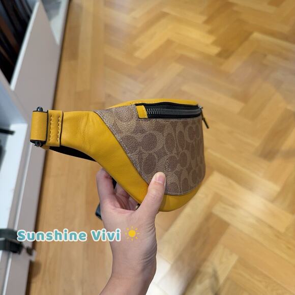 NWT Coach Warren Mini Belt Bag Colorblock Signature Canvas Tan/Buttercup CAX42 - Picture 3 of 9